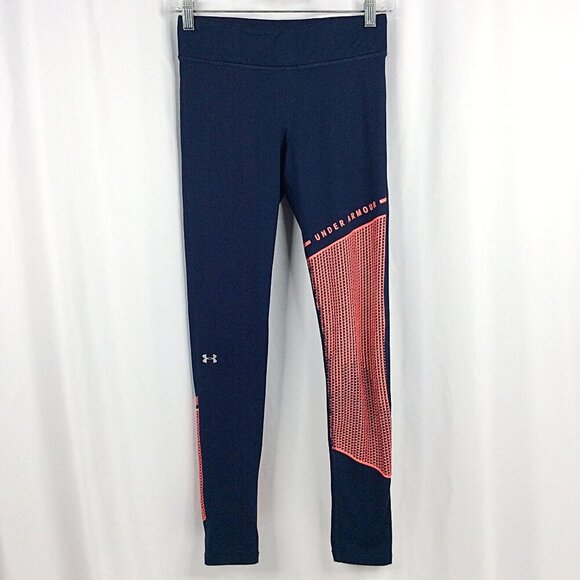 Under Armour ColdGear Block Graphic Leggings Womens Size Small Navy Pink - Picture 3 of 9